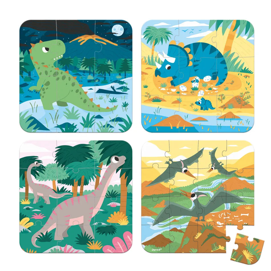 Janod 4 in 1 Puzzle - Dinosaurs