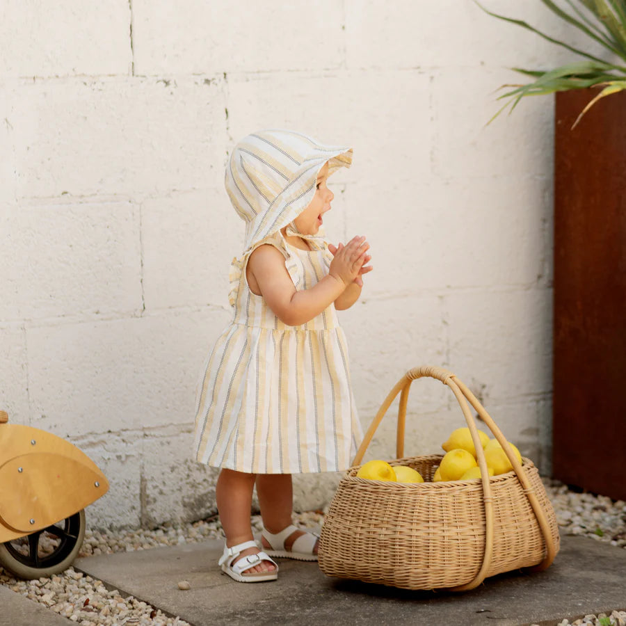 Petit Lem - Cross Hatch Linen Dress Set - Canary