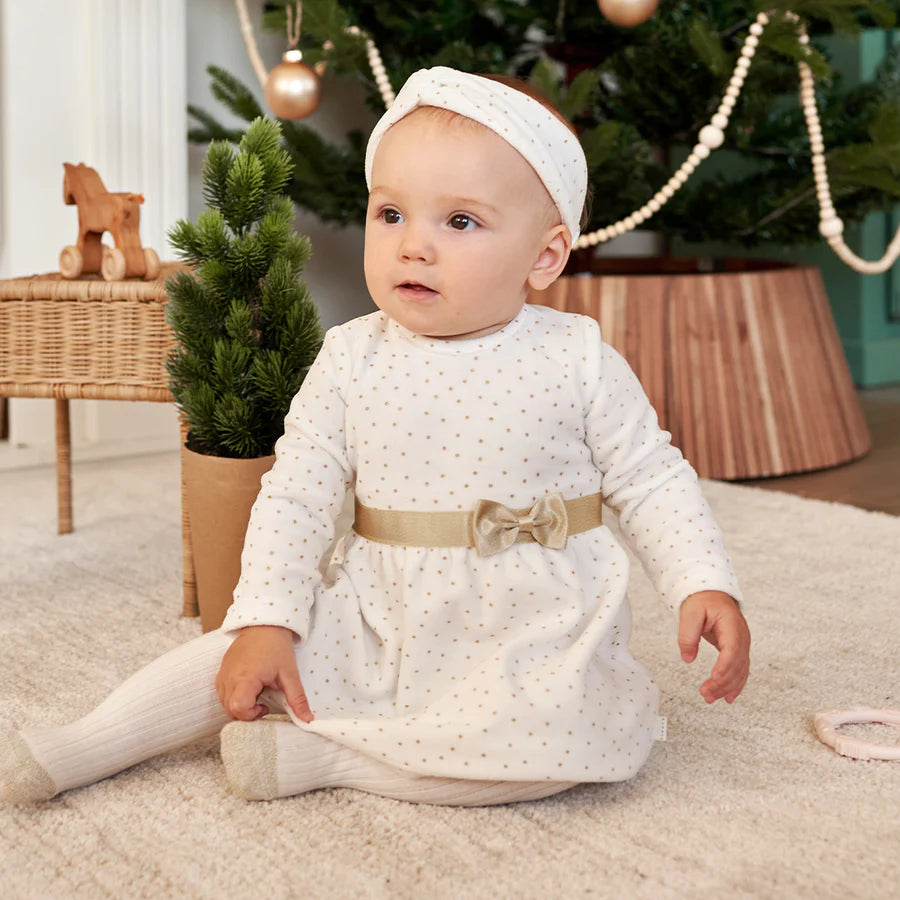 Petit Lem - Velour 3pc Dress Set - Golden Dots Pattern