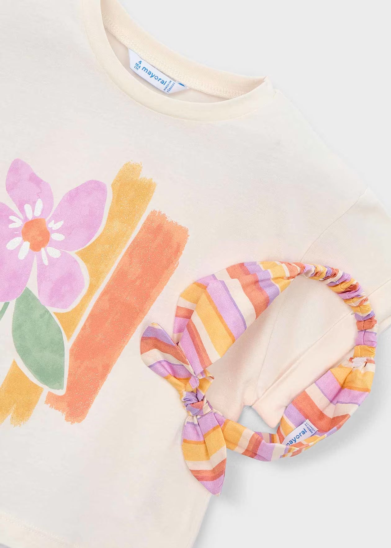 Mayoral - Graphic T-shirt with Hair Tie - Bone