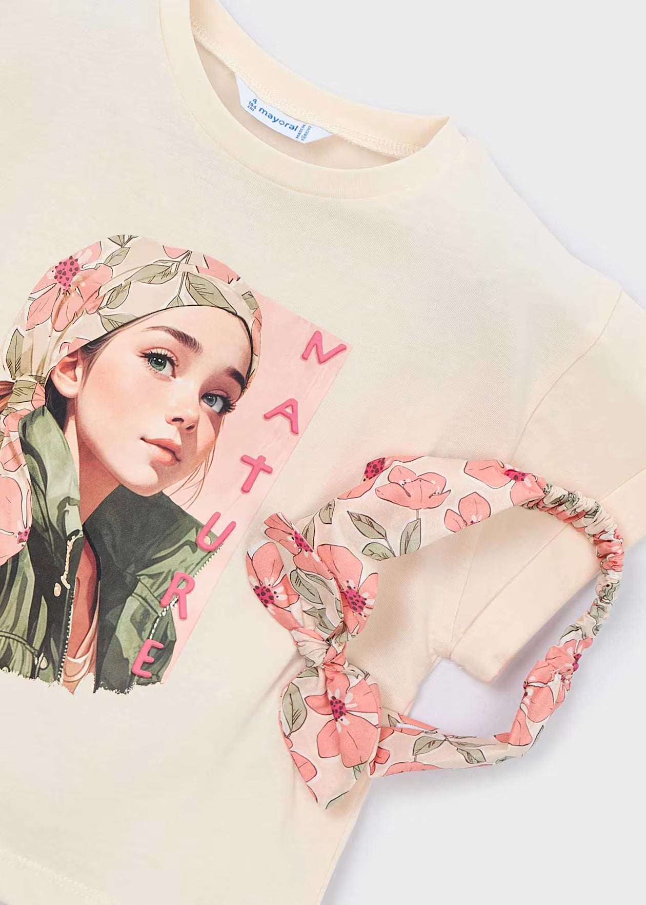 Mayoral - Graphic T-shirt with Hair Tie - Chickpea