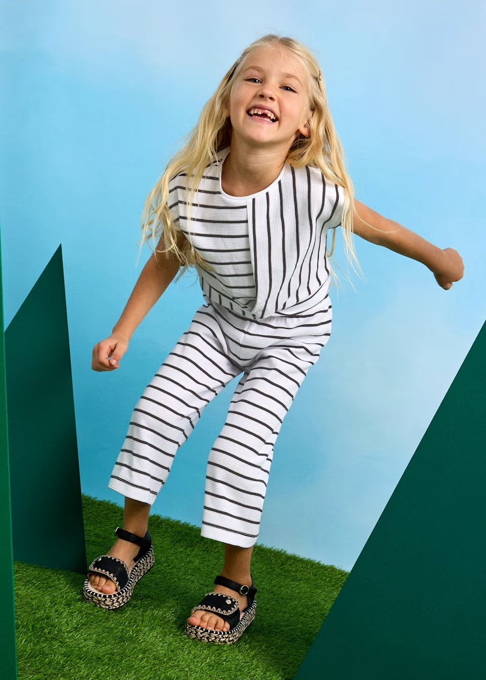 Mayoral - Striped Pant Set - White Anthracite