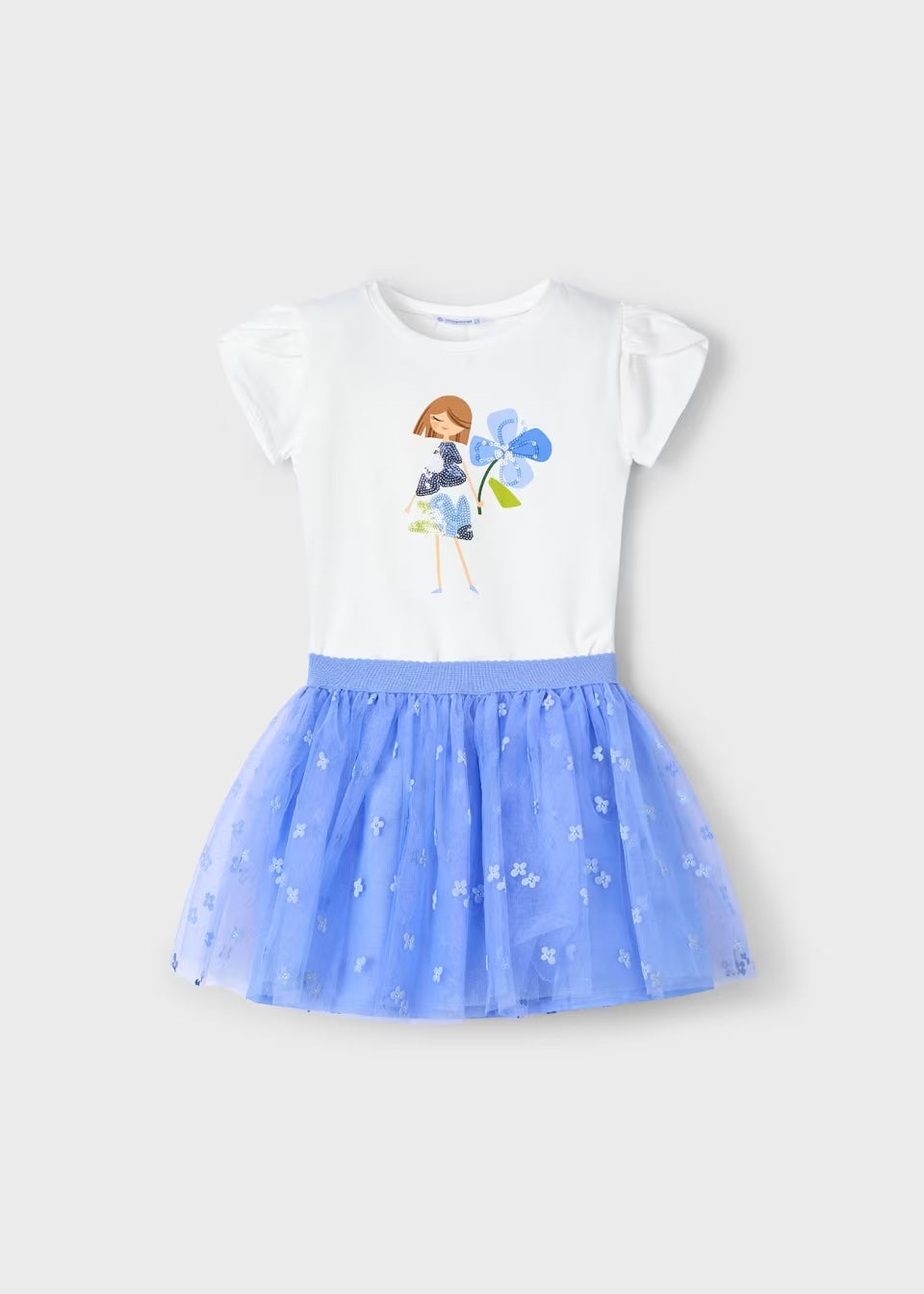 Mayoral - Tule Skirt & T-Shirt Set - Indigo