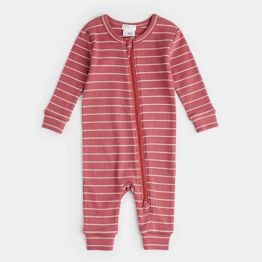 Petit Lem - Striped Modal Rib Sleeper - Raspberry