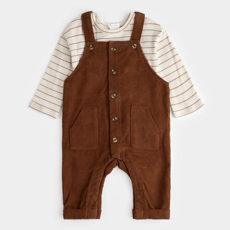 Petit Lem - Mustang Corduroy Overall Set/Ensemble de salopette en velours côtelé brun