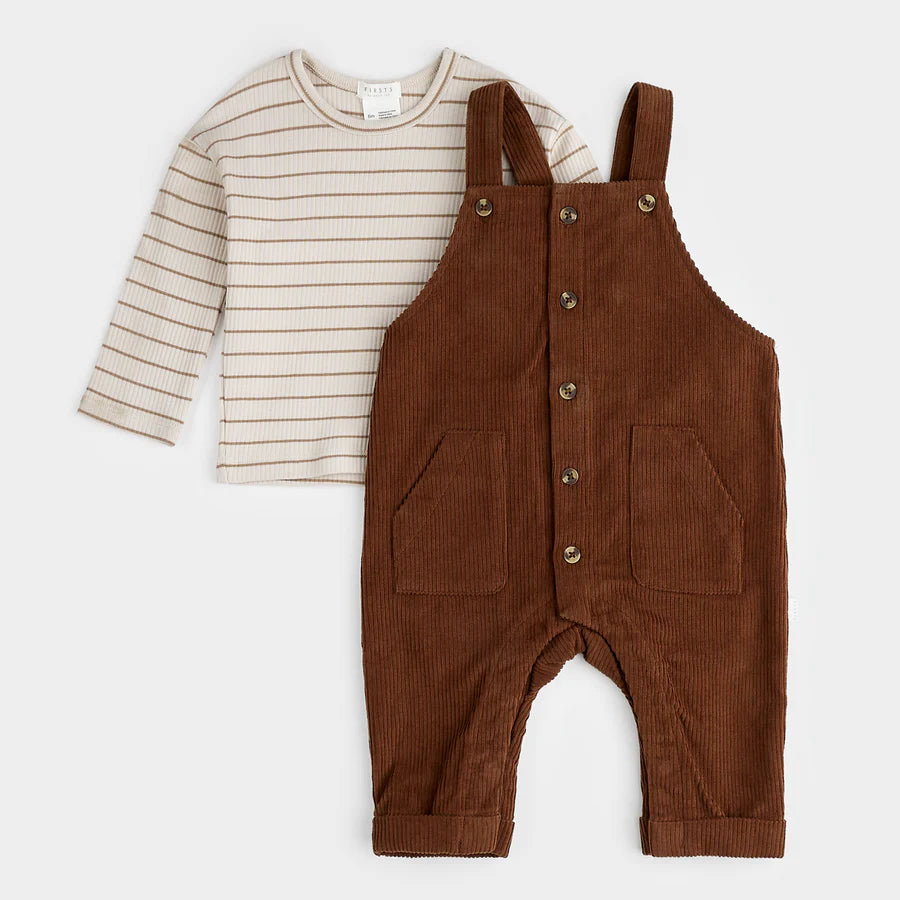 Petit Lem - Mustang Corduroy Overall Set/Ensemble de salopette en velours côtelé brun