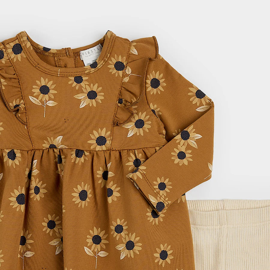 Petit Lem - Sunflower Print Amber Dress Set/Ensemble de robe ambrée à imprimé de tournesols