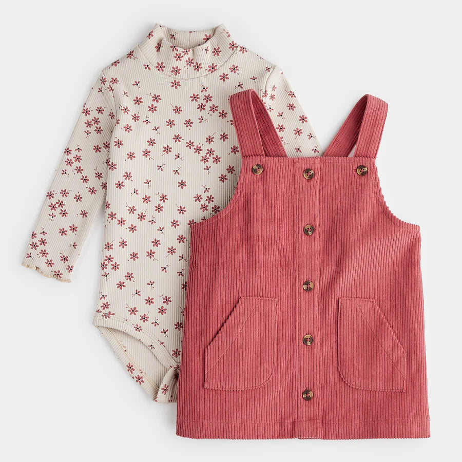 Petit Lem - Corduroy Overall Dress Set - Raspberry