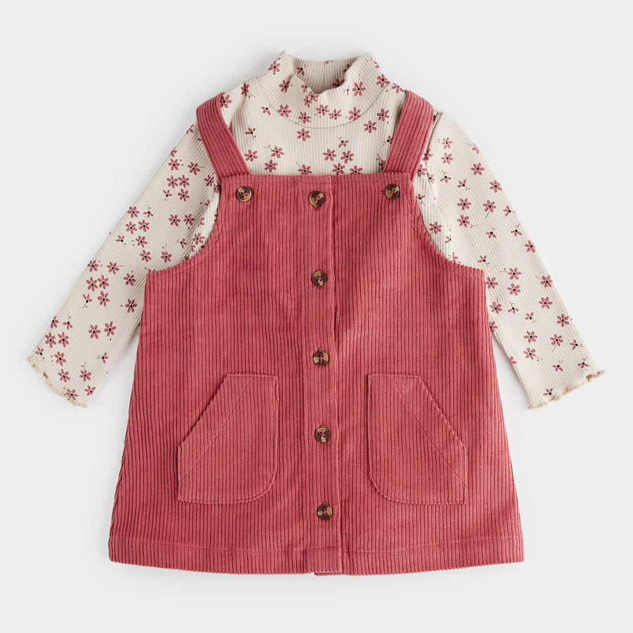 Petit Lem - Corduroy Overall Dress Set - Raspberry