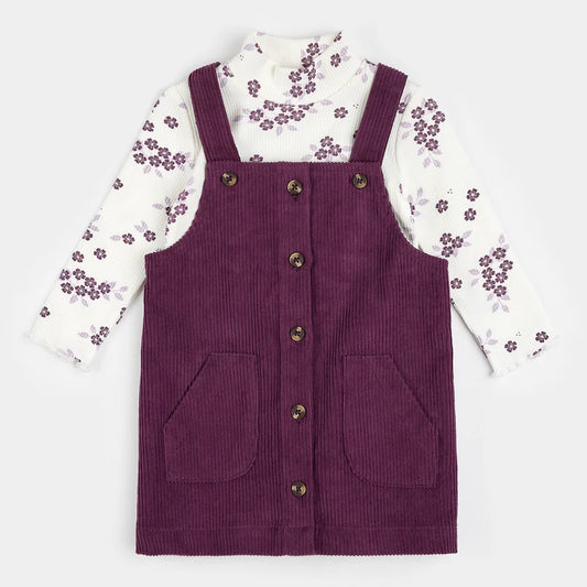 Petit Lem - Plum Corduroy Overall Dress Set/Ensemble robe salopette en velours côtelé prune