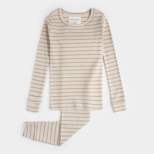 Petit Lem - Dune Striped Modal Rib PJ Set/Ensemble pyjama en modal côtelé à rayures dune