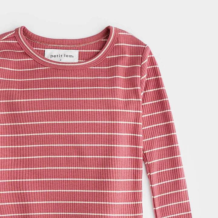 Petit Lem - Raspberry Striped Modal Rib PJ Set/Ensemble pyjama en modal côtelé à rayures framboise pour enfant