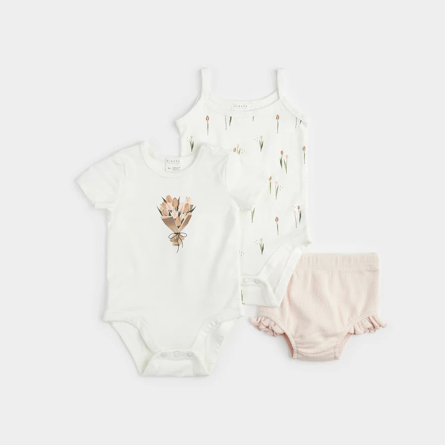 Petit Lem - Tulip 3pc Bodysuit Set/Ensemble cache-couche « Tulipe » (3mcx)