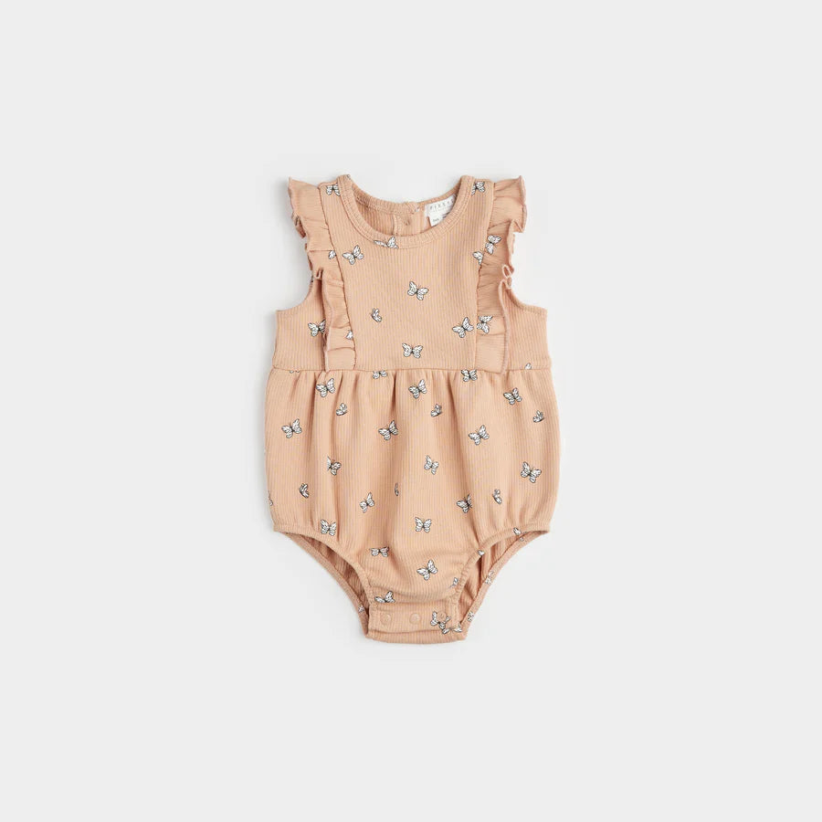 Petit Lem - Butterfly Print on Ribbed Sirocco Bubble Romper/Combinaison côtelée sirocco à imprimé de papillons