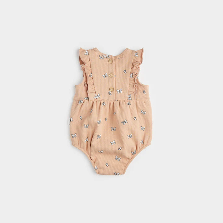 Petit Lem - Butterfly Print on Ribbed Sirocco Bubble Romper/Combinaison côtelée sirocco à imprimé de papillons