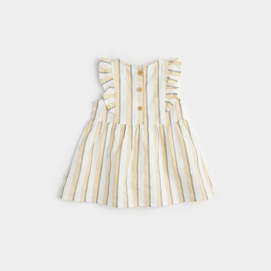 Petit Lem - Cross Hatch Linen Dress Set - Canary