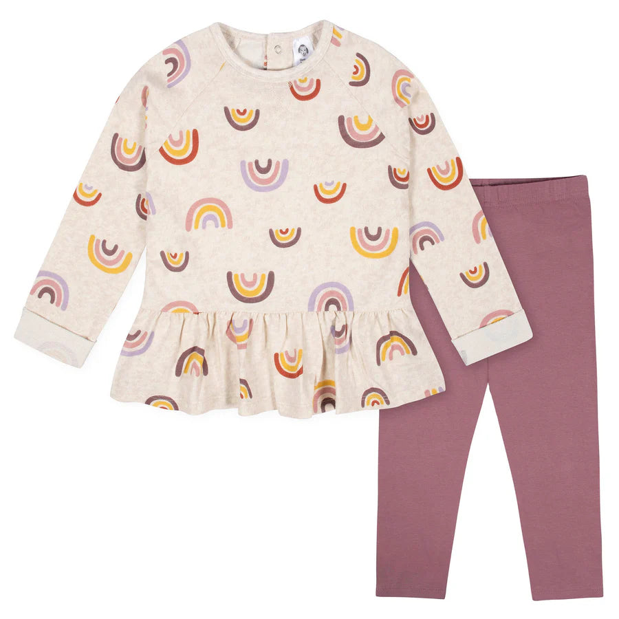 2-Piece Toddler Girls Rainbow Peplum Top & Leggings Set