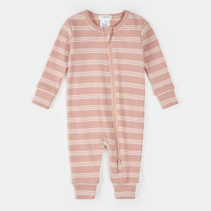 Petit Lem - Modal Rib Sleeper - Rose Striped