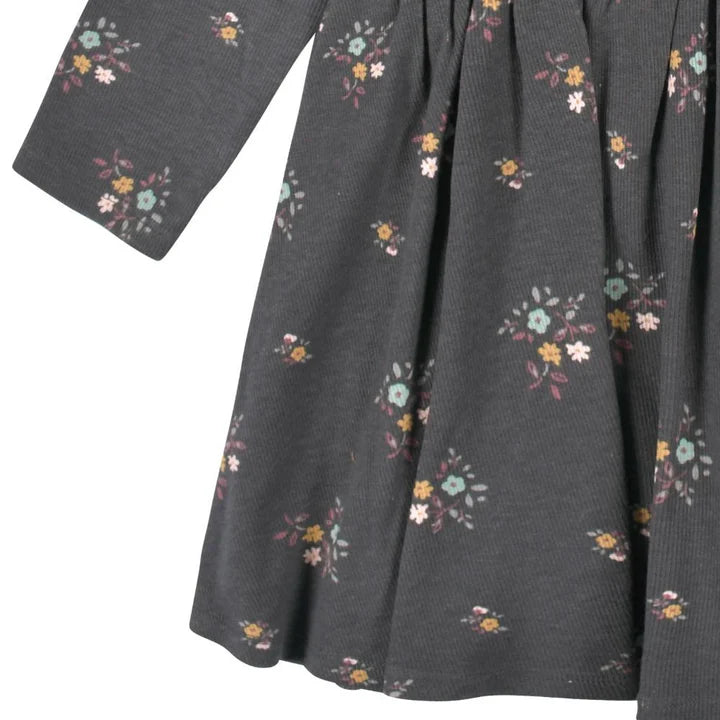 Gerber - Long Sleeve Floral Dress - Charcoal