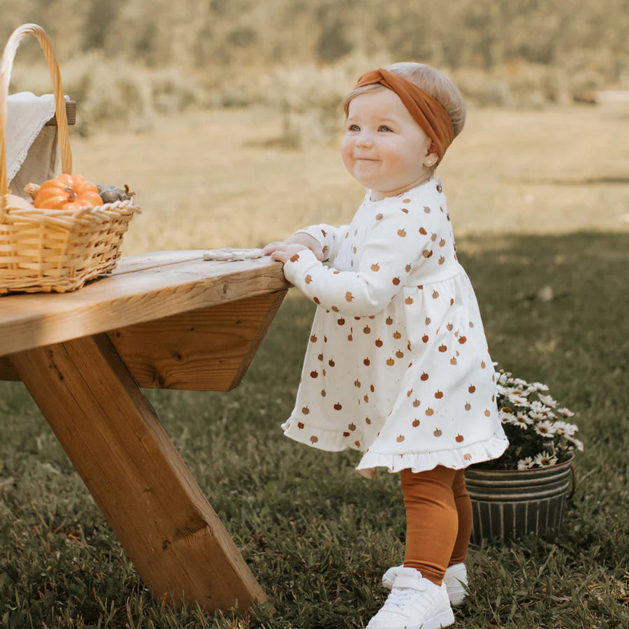 Petit Lem - Pumpkin Print Modal Rib Dress Set/Ensemble de robe en modal côtelé à imprimé de citrouilles