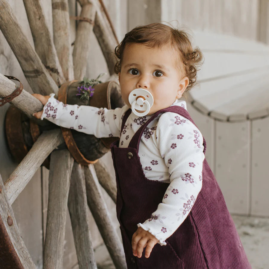 Petit Lem - Plum Corduroy Overall Dress Set/Ensemble robe salopette en velours côtelé prune