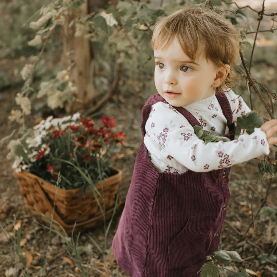 Petit Lem - Plum Corduroy Overall Dress Set/Ensemble robe salopette en velours côtelé prune