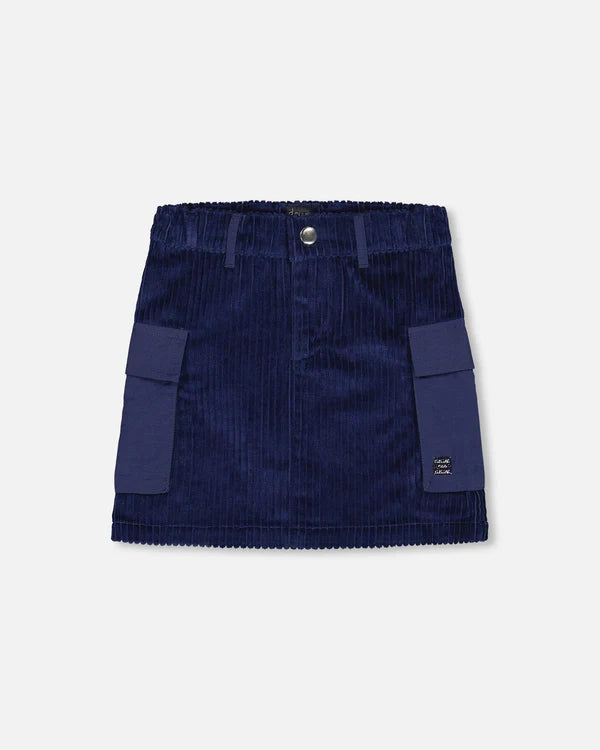 Deux Par Deux - Corduroy Cargo Pocket Skirt - Navy