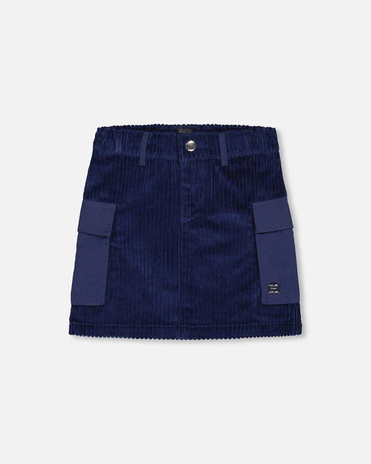 Deux Par Deux - Corduroy Cargo Pocket Skirt Navy