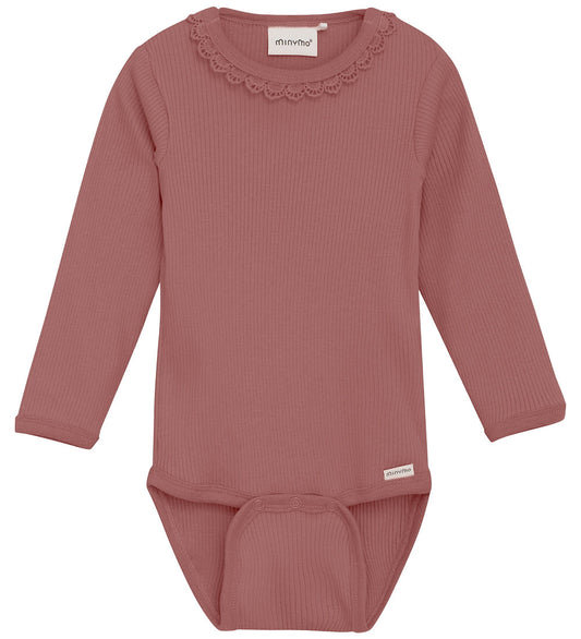Minymo - Long Sleeve Rib Bodysuit - Withered Rose