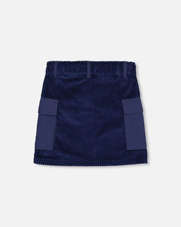 Deux Par Deux - Corduroy Cargo Pocket Skirt - Navy