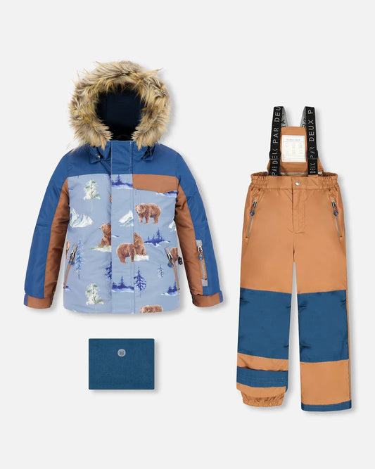 Deux Par Deux Two Piece Snowsuit Chocolate With Bear Print/Habit de neige deux pièces chocolat avec imprimé d'ours