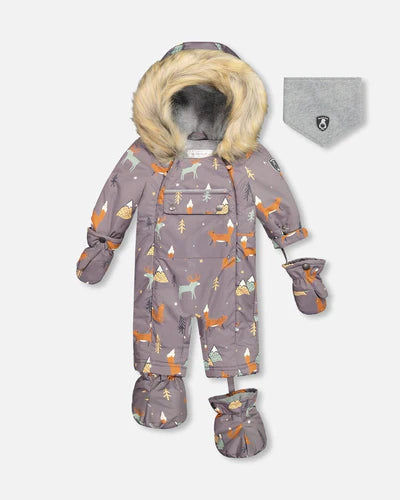 One Piece Baby Car Seat Snowsuit With Fox Print/ Share Habit de neige une pièce pour bébé avec imprimé de renard pour sièges d’auto