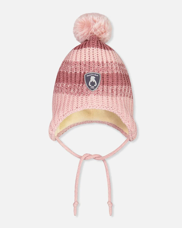 Deux Par Deux Peruvian Striped Knit Hat In Pink For Baby/Tuque péruvienne rayé pour bébé en tricot rose