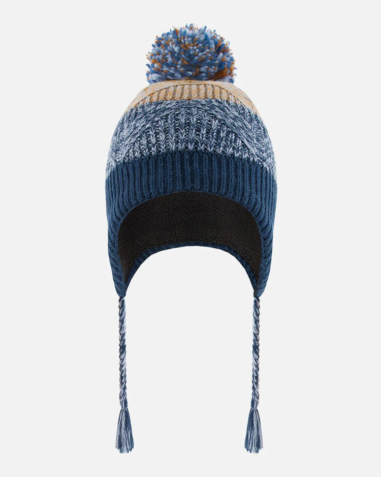 Deux Par Deux Peruvian Striped Hat Teal Blue Colorblock/Tuque péruvienne en tricot bleu sarcelle bloc de couleur