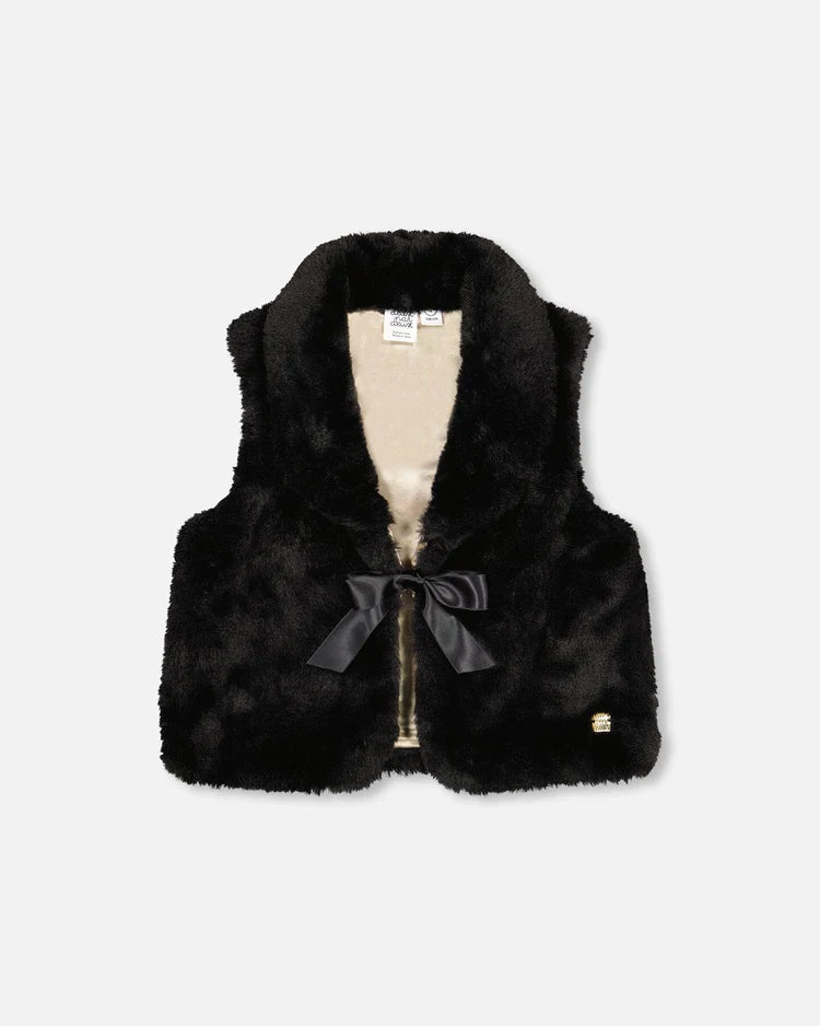 Faux Fur Vest With Shawl Collar Black/Gilet à col roulé en fausse fourrure noir