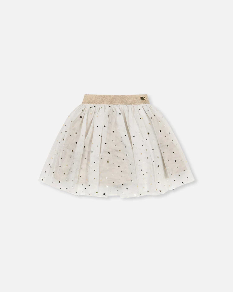 Glittering Tulle Skirt Off White/Jupe blanc crème en tulle scintillant