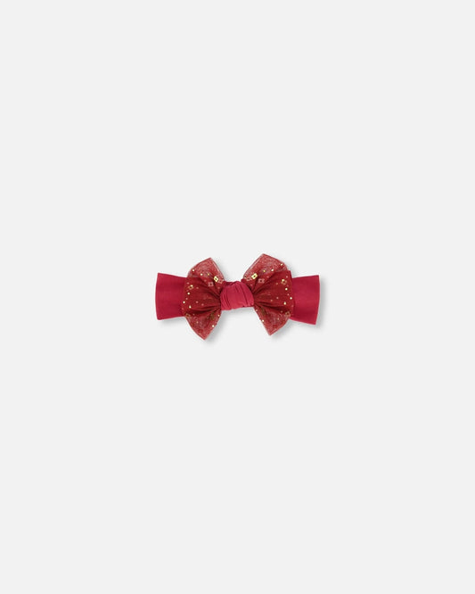 Deux Par Deux - Headband With Glittering Tulle Bow - Burgundy