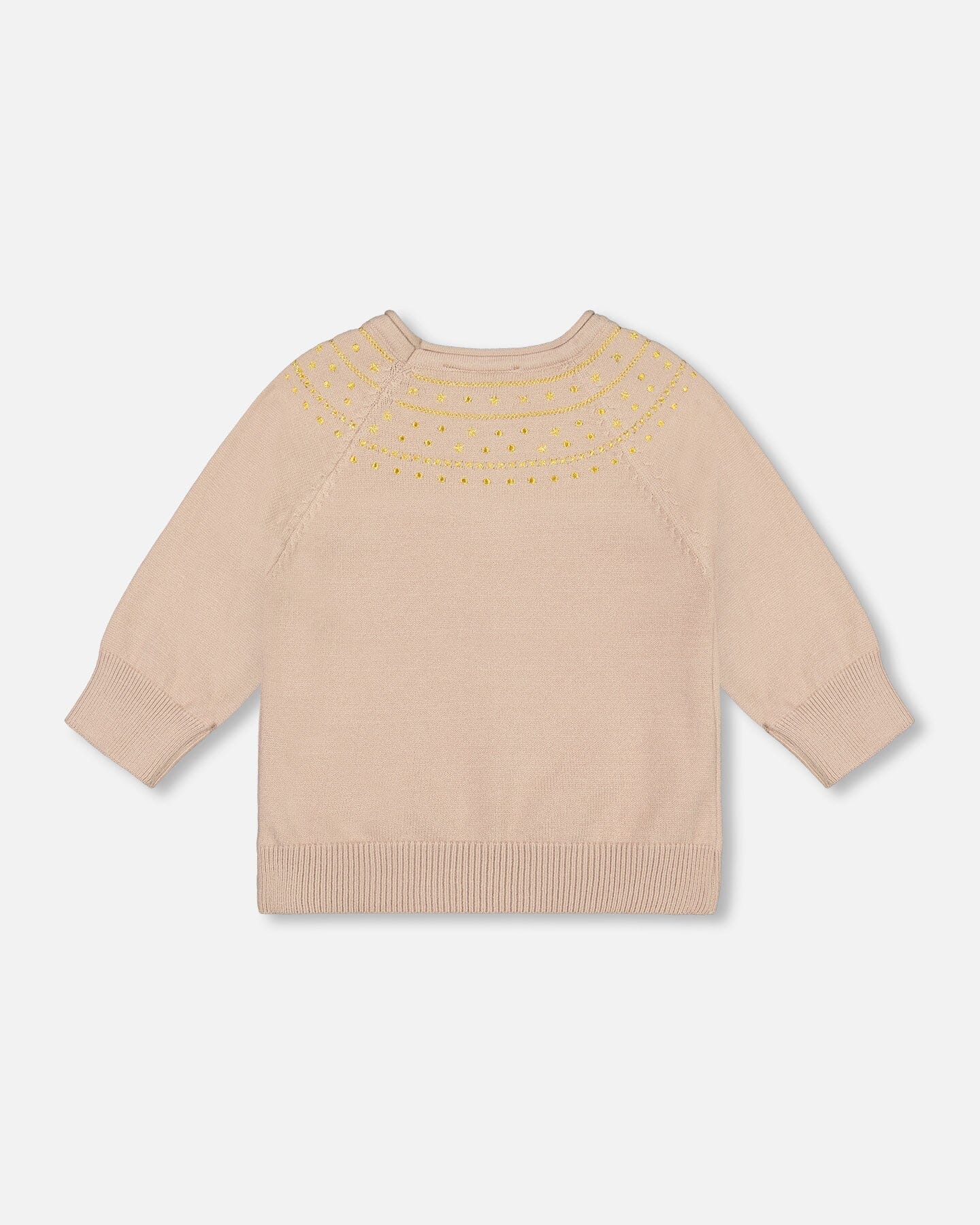 Deux Par Deux - 3/4 Sleeve Knitted Sweater Gold Beige/Chandail en tricot à manches 3/4 beige-or