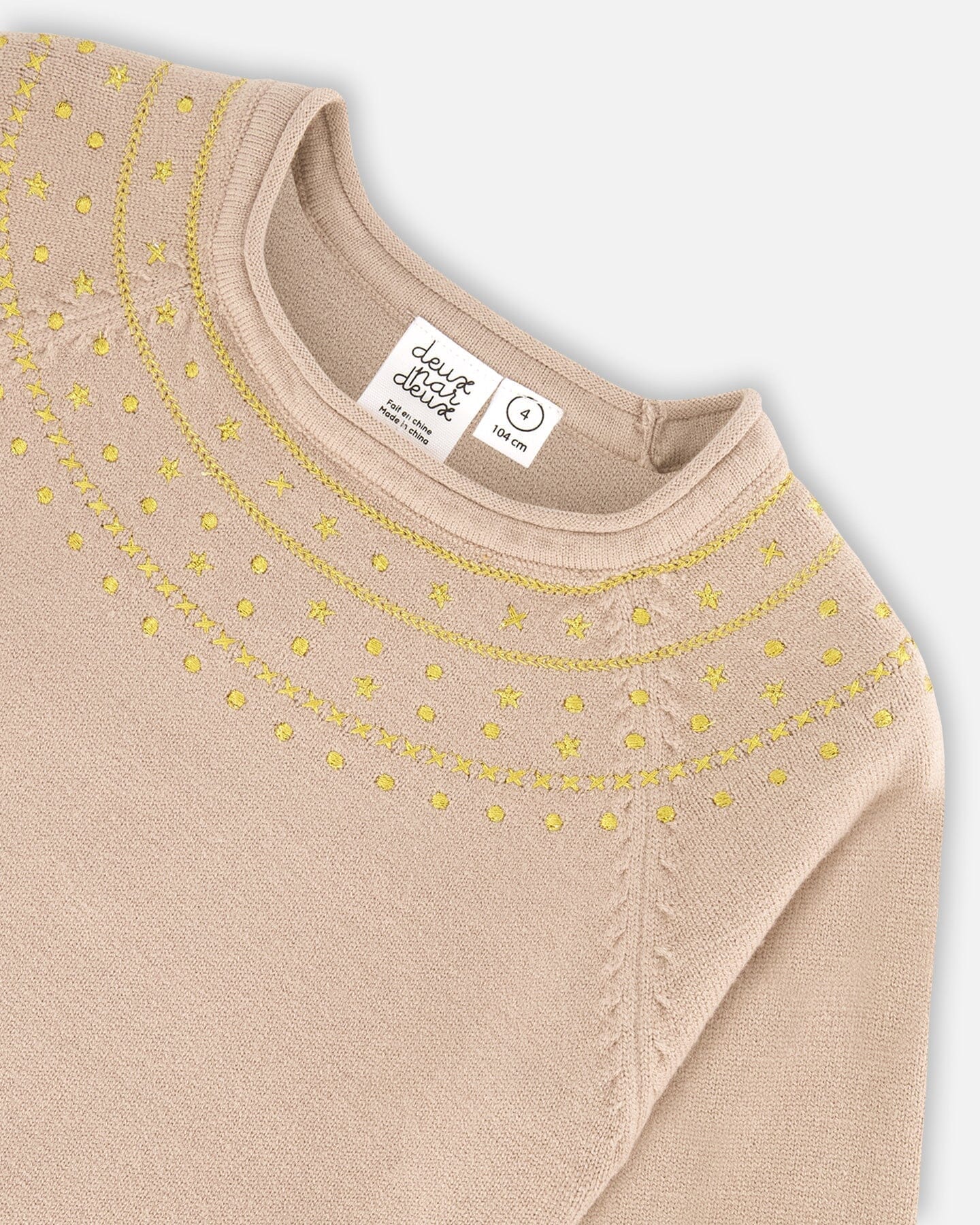 Deux Par Deux - 3/4 Sleeve Knitted Sweater Gold Beige/Chandail en tricot à manches 3/4 beige-or