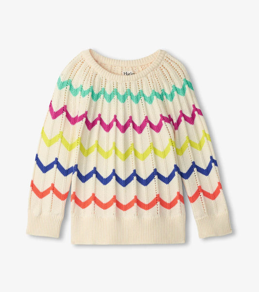 Hatley - Girls Rainbow Sweater/Pull à manches raglan – Chevron arc-en-ciel