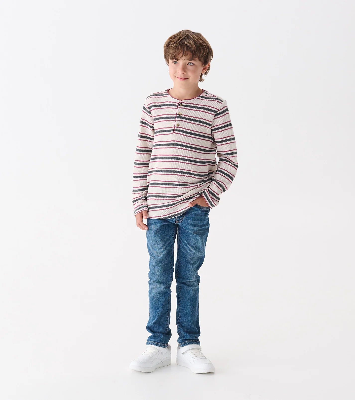 Hatley - Waffle Henley - Oatmeal Melange Stripes