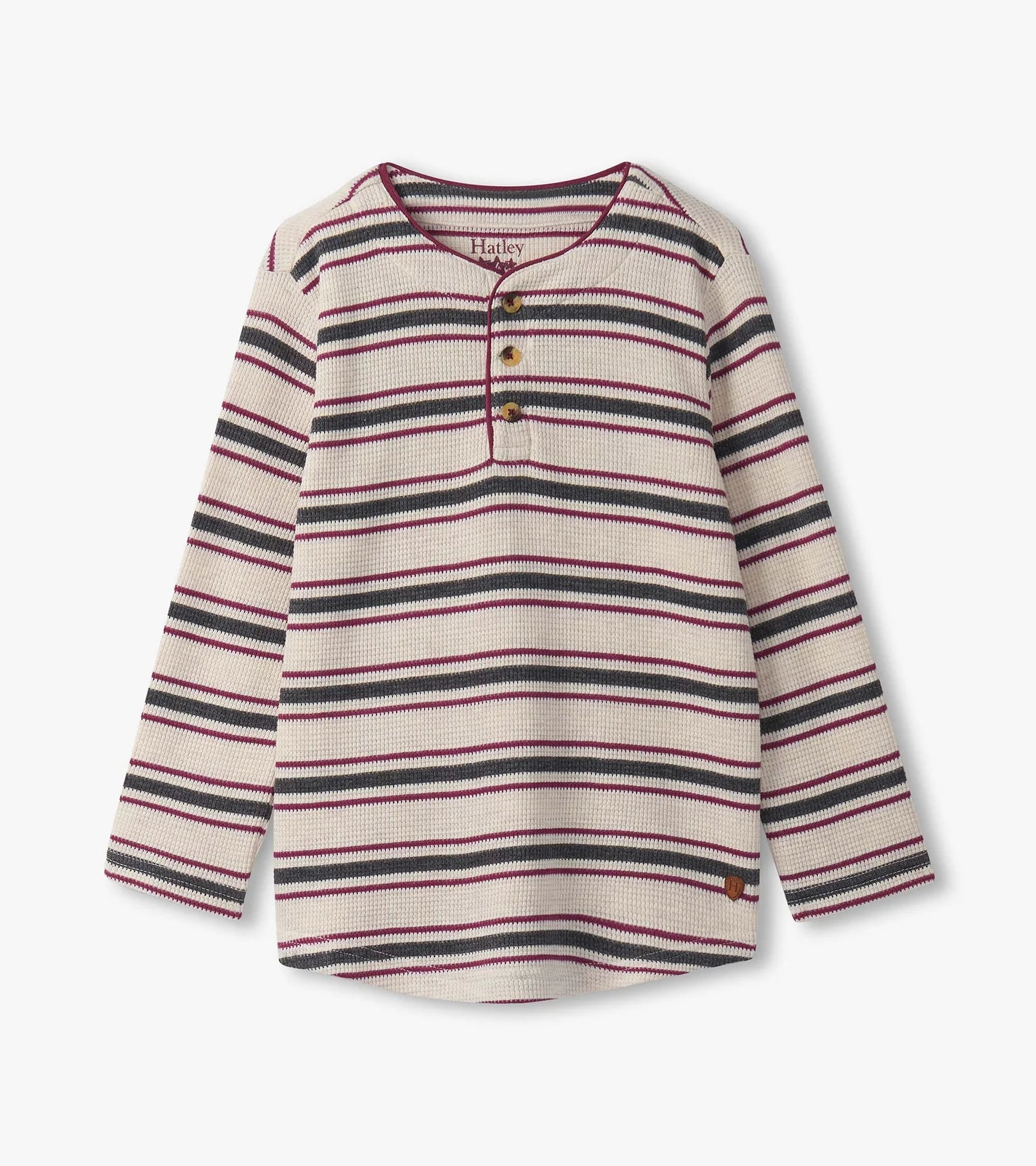 Hatley - Waffle Henley - Oatmeal Melange Stripes