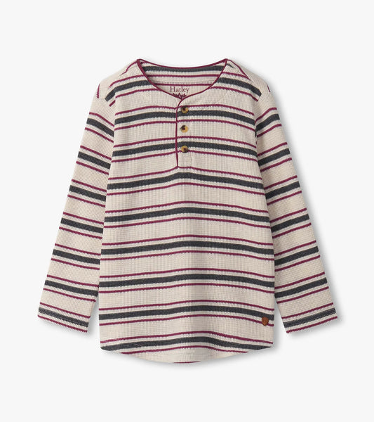 Hatley - Waffle Henley - Oatmeal Melange Stripes