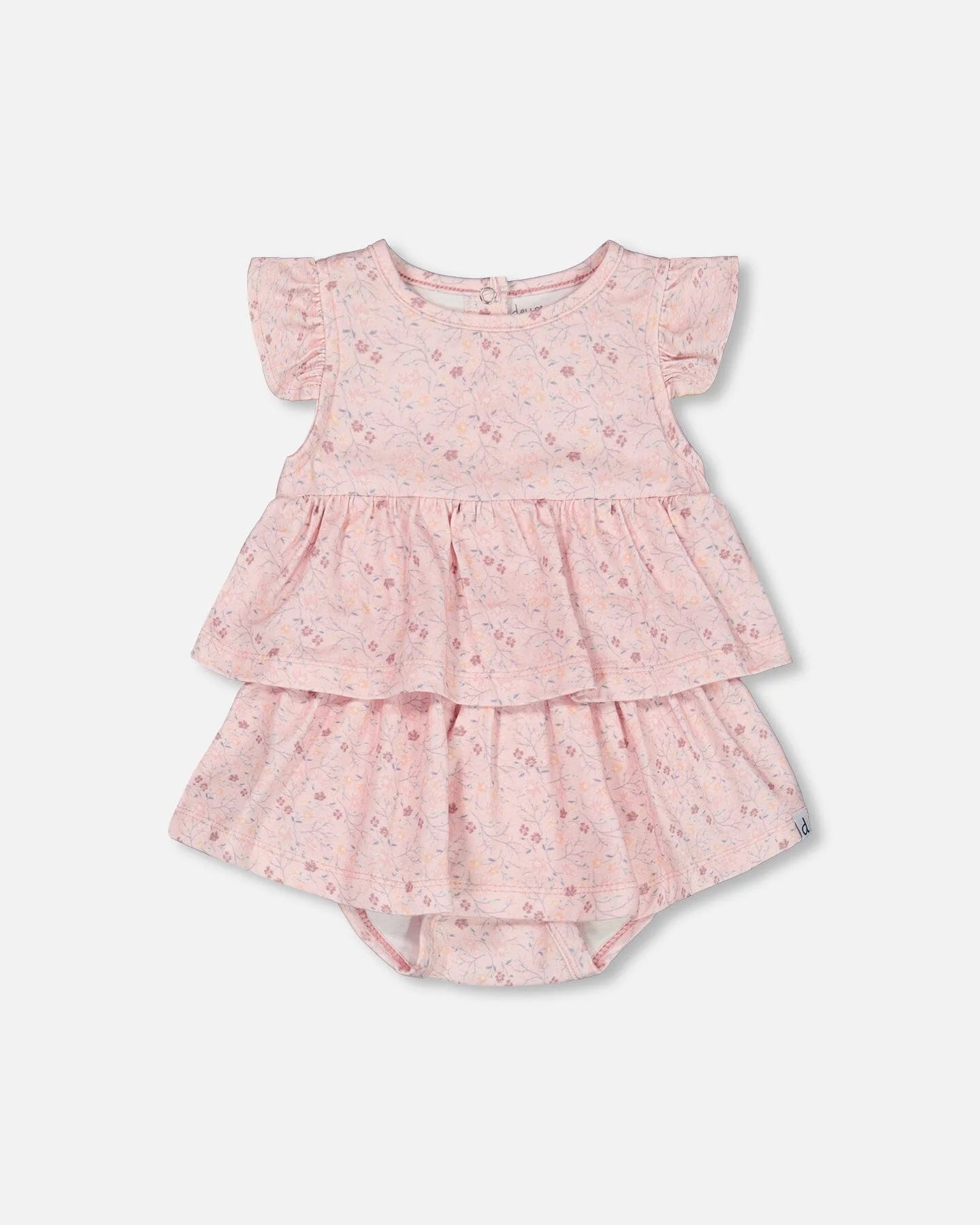 Deux Par Deux - Organic Cotton Printed Romper Pink Small Flower/Barboteuse Imprimée De Petites Fleurs Roses En Coton Biologique