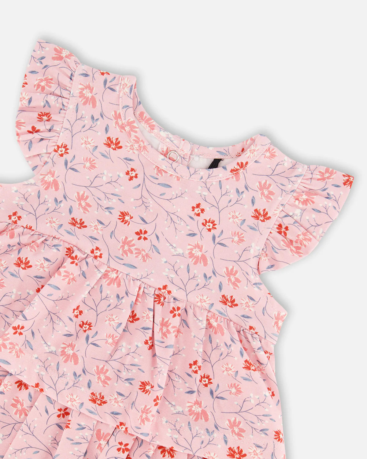 Deux Par Deux - Organic Cotton Printed Romper Pink Small Flower/Barboteuse Imprimée De Petites Fleurs Roses En Coton Biologique