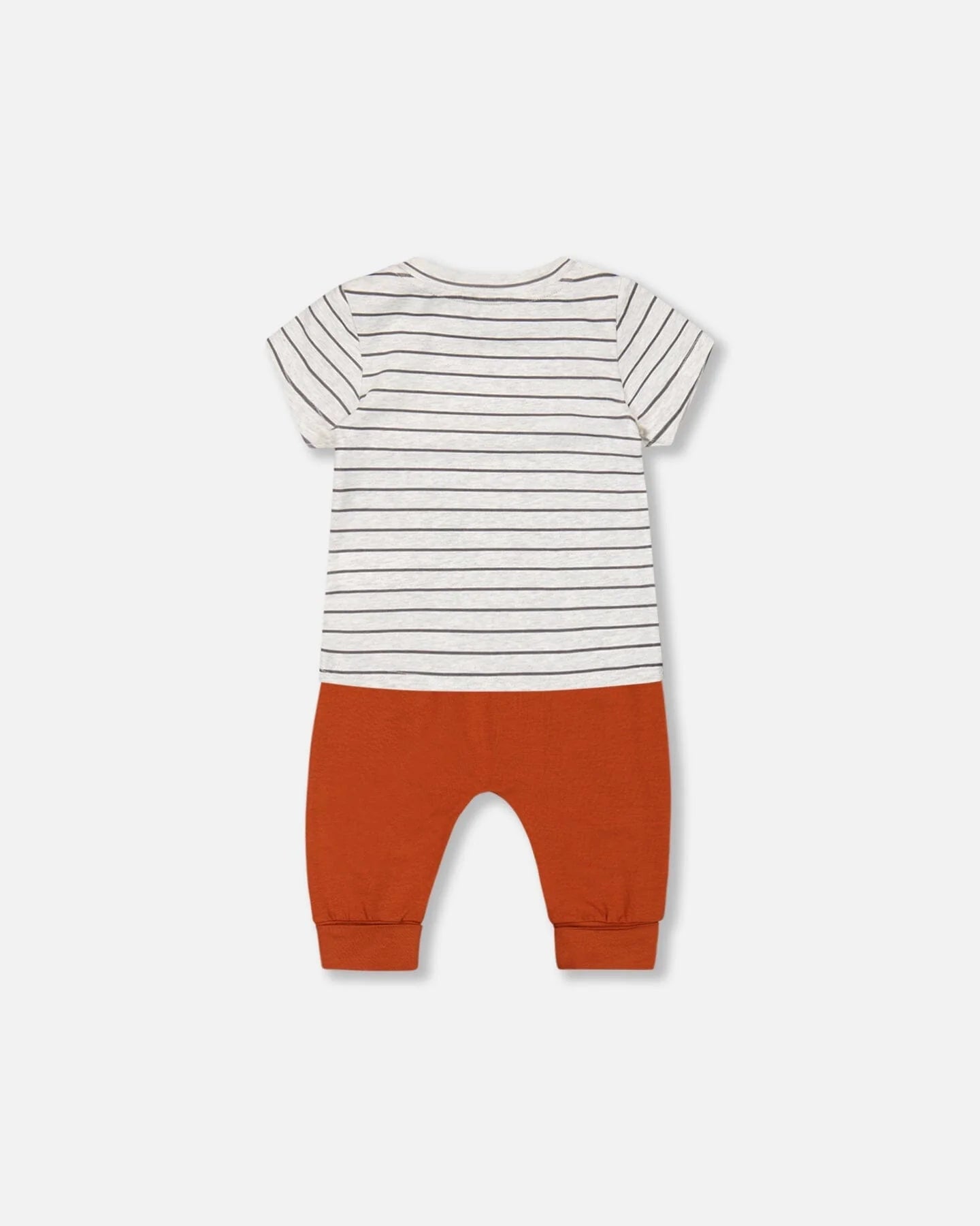 Deux Par Deux - Organic Cotton Top And Evolutive Pant Set Heather Beige And Cinnamon/Ensemble Haut Rayé Et Pantalon Évolutif Cannelle En Coton Biologique