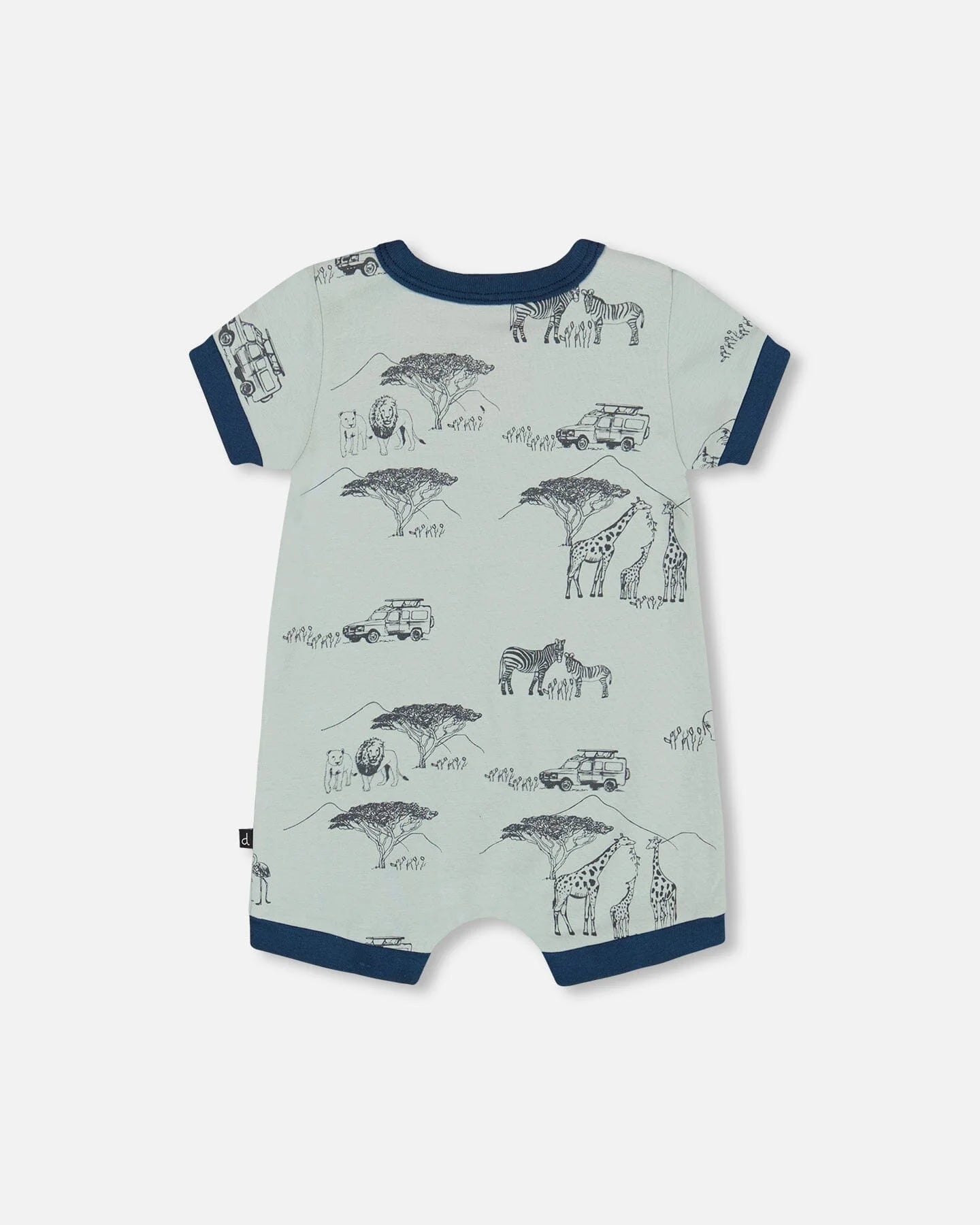 Deux Par Deux - Organic Cotton Romper Sage With Printed Jungle/Barboteuse Grise Avec Imprimé De La Jungle En Coton Biologique