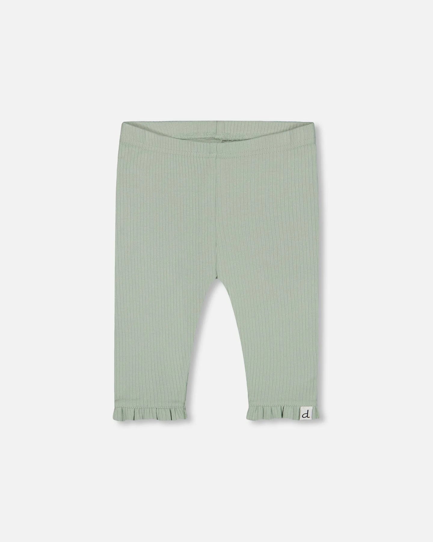 Deux Par Deux - Rib Capri Legging With Frill Frosty Green/Legging Capri Côtelé Avec Volants Vert Givré