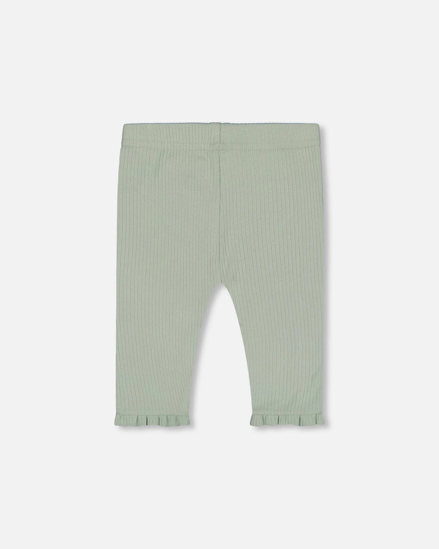 Deux Par Deux - Rib Capri Legging With Frill Frosty Green/Legging Capri Côtelé Avec Volants Vert Givré