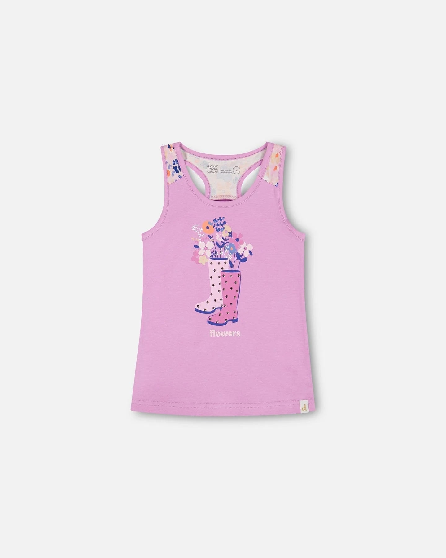 Deux Par Deux - Organic Cotton Tank Top With Print Lavender/Camisole Avec Imprimé Lavande En Coton Biologique